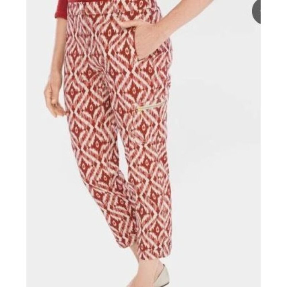Chico's Size 2 (M) Medium Diamond Print Crop Pants Burgundy Cream Luxe